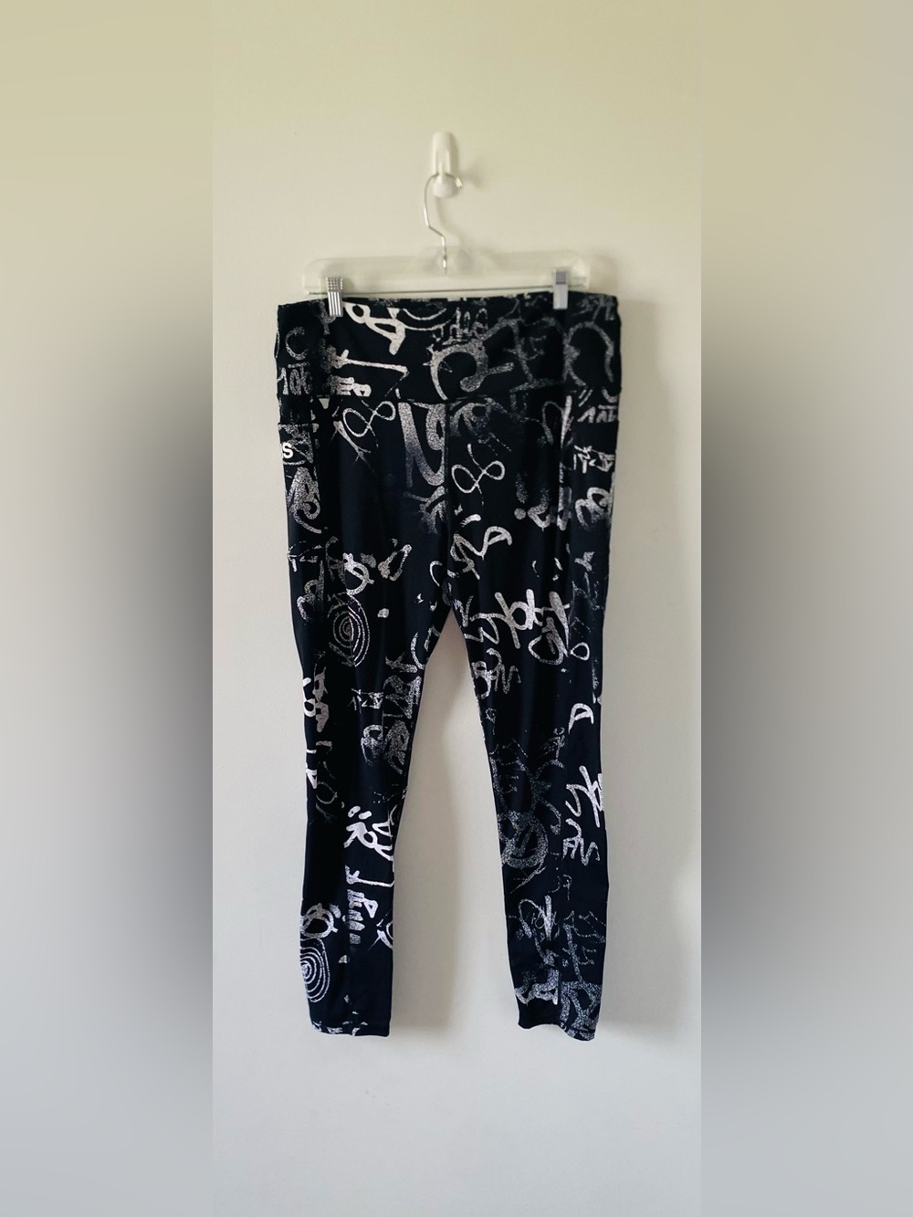 Disturbia Gothic Graffiti Print High-Waisted Workout Leggings Black White US12